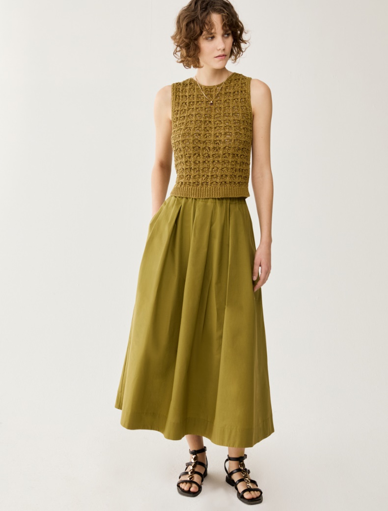 Cotton poplin midi skirt - OLIVE - pennyblack