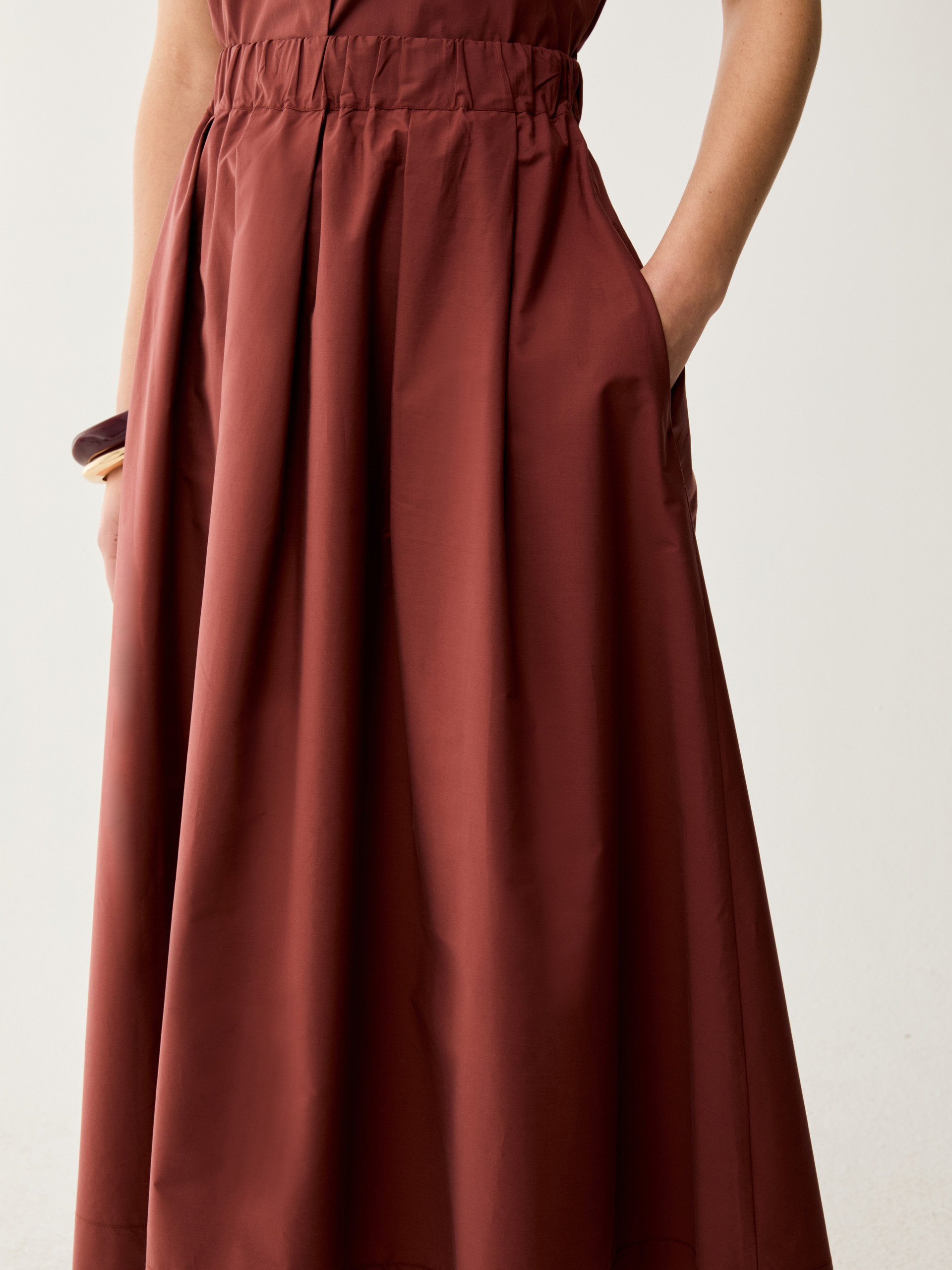 Cotton poplin midi skirt - TERRA COTTA - pennyblack