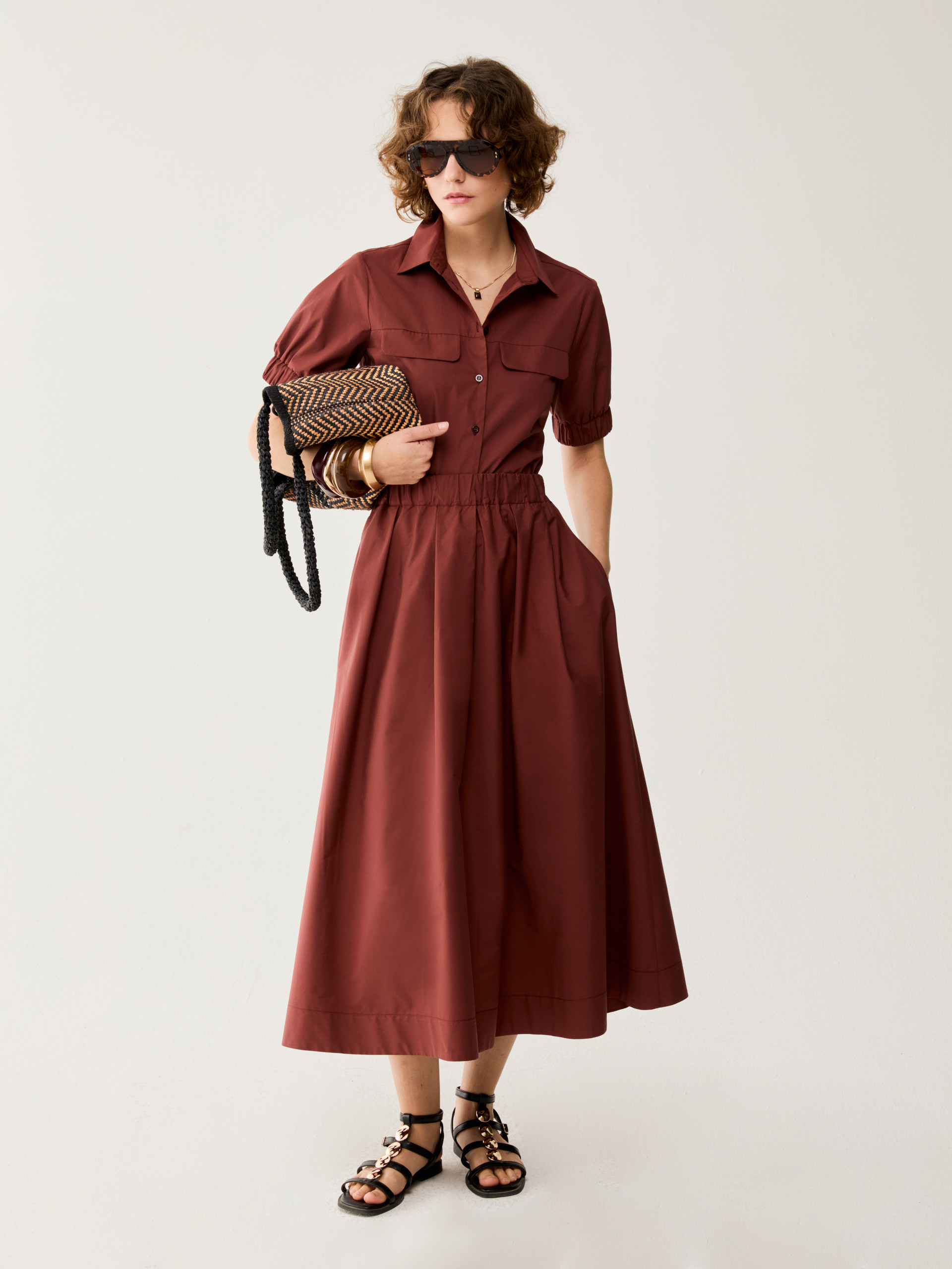 Cotton poplin midi skirt - TERRA COTTA - pennyblack