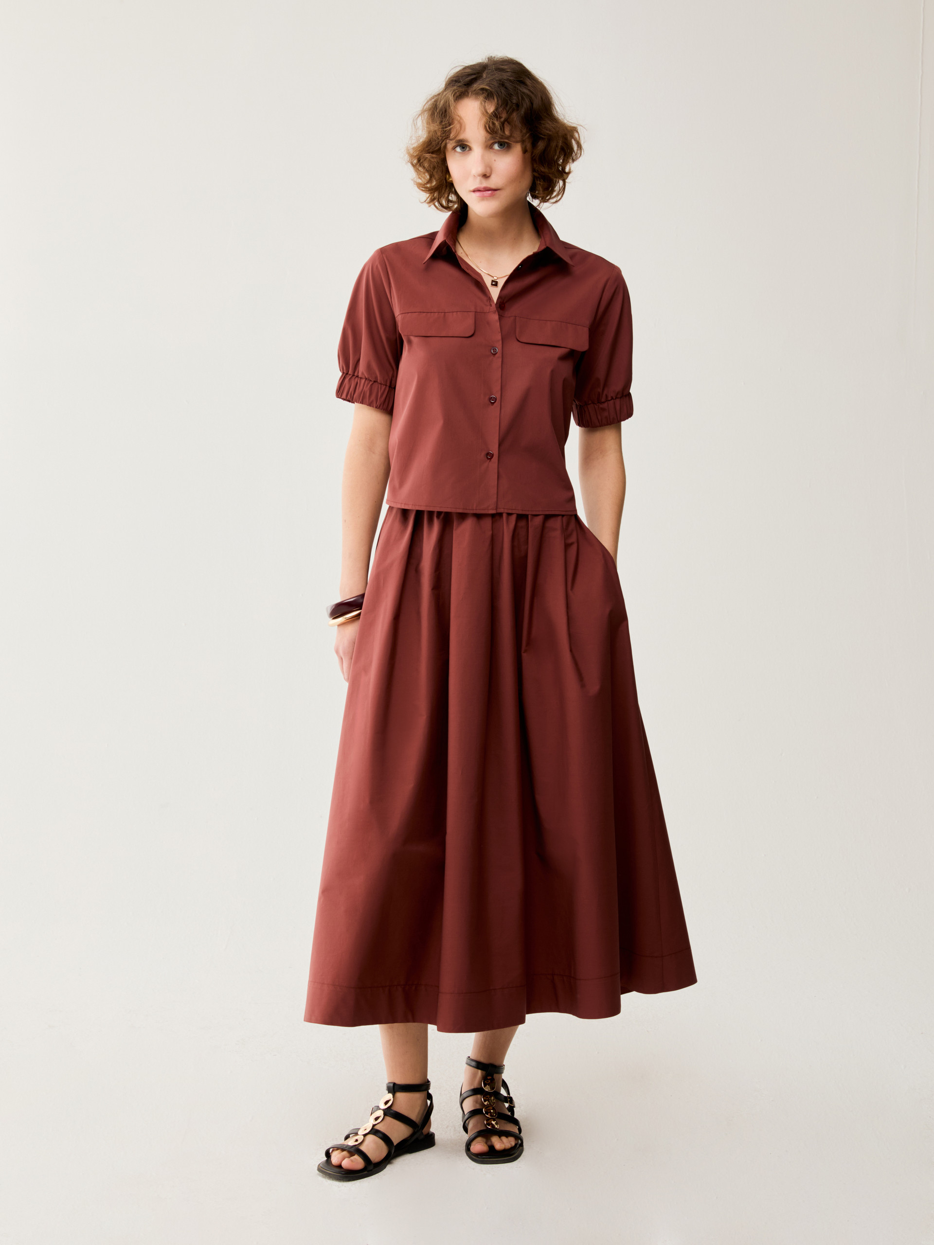 Cotton poplin midi skirt - TERRA COTTA - pennyblack