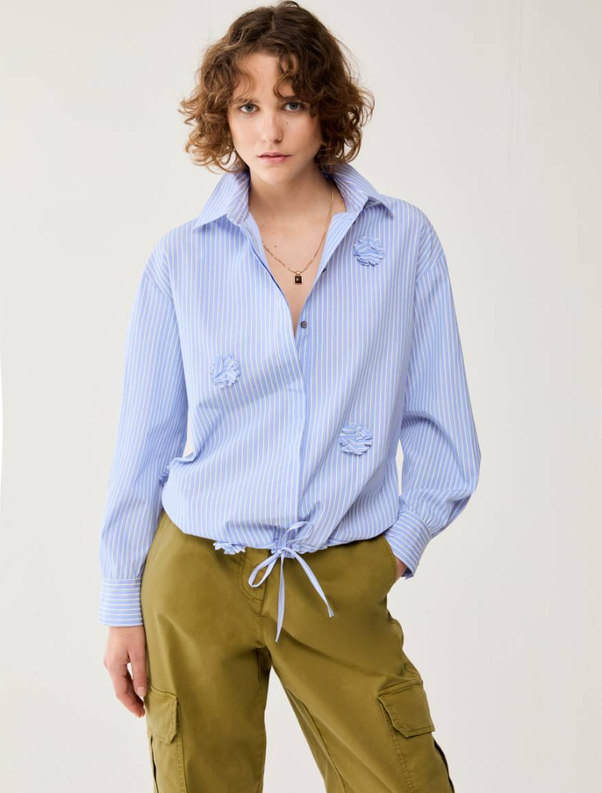 Appliqué and drawstring shirt - DEEP BLUE - Pennyblack