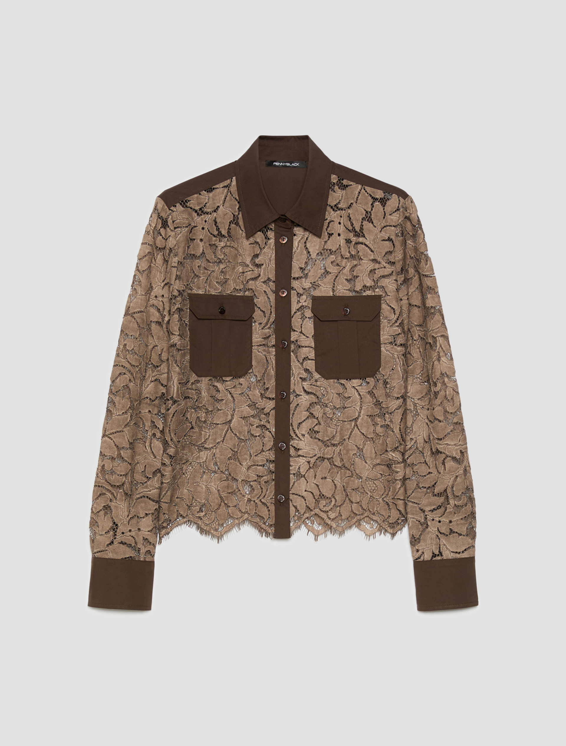 Lace and poplin shirt - COCOA - pennyblack