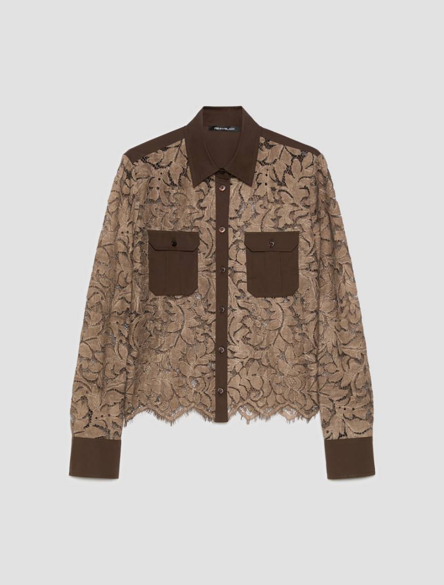 Lace and poplin shirt - COCOA - Pennyblack - 2