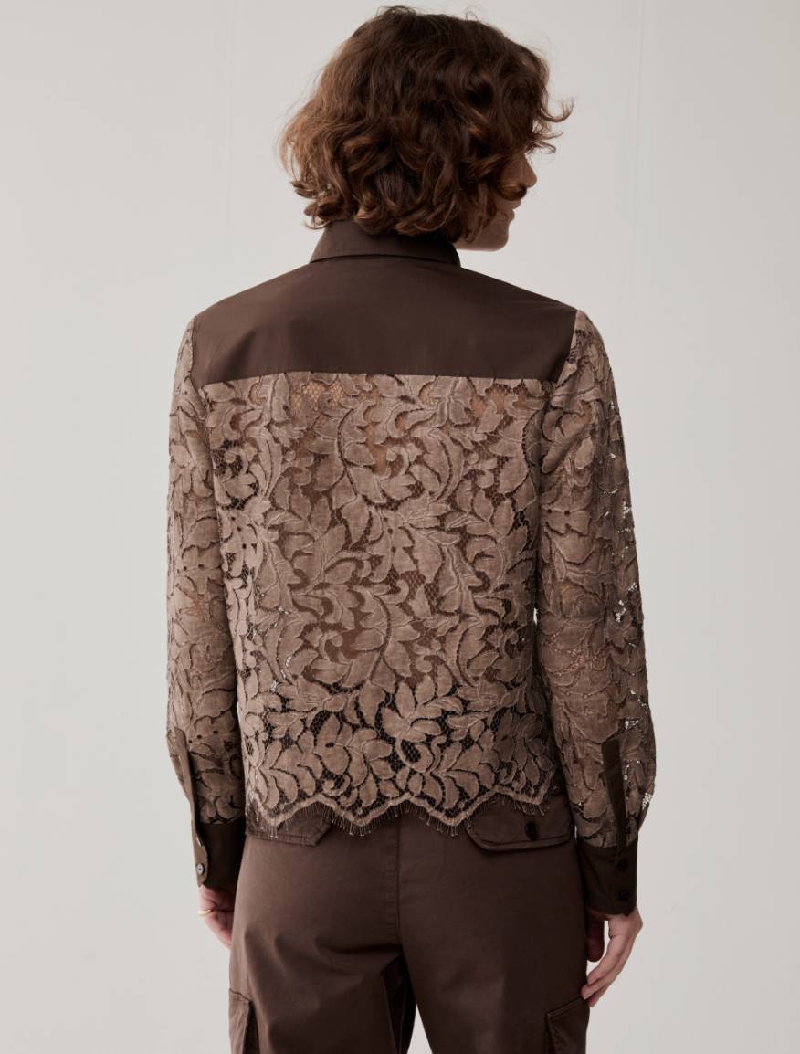 Lace and poplin shirt - COCOA - Pennyblack - 3