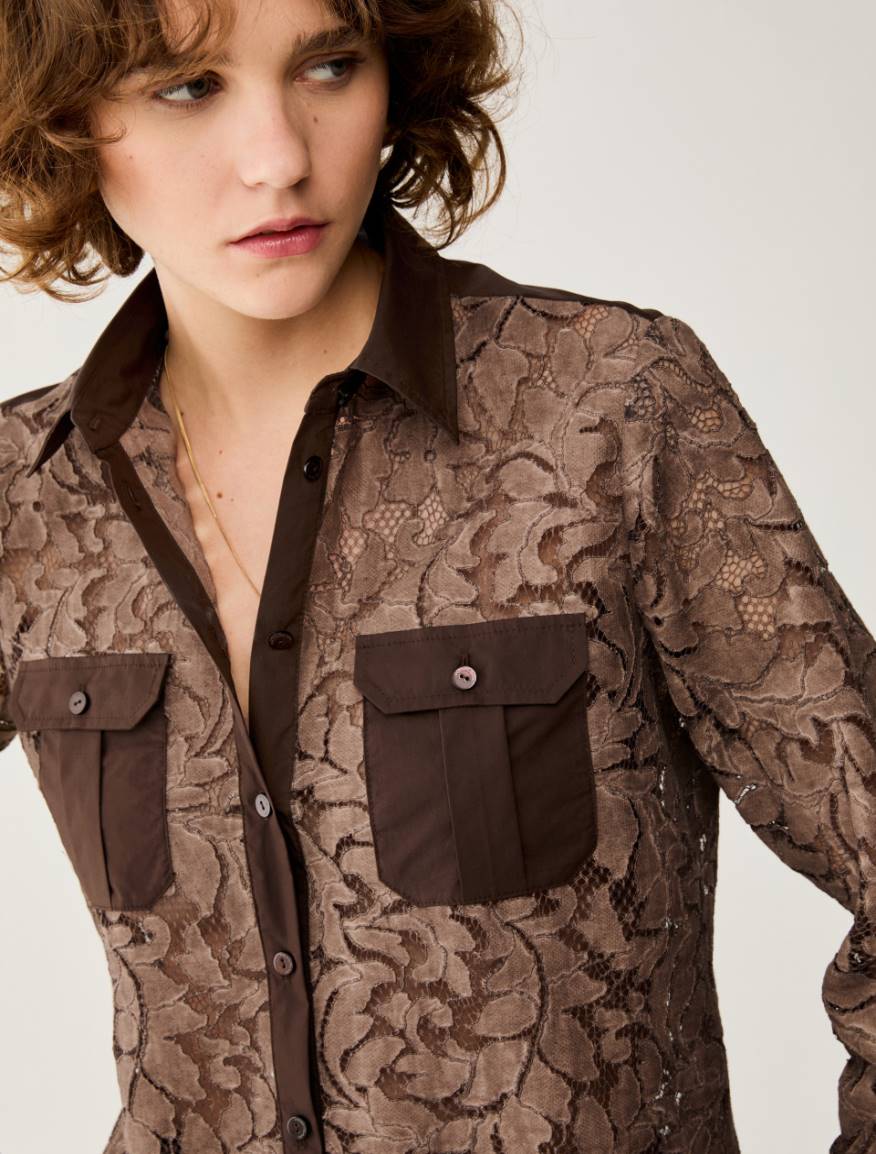 Lace and poplin shirt - COCOA - Pennyblack - 4