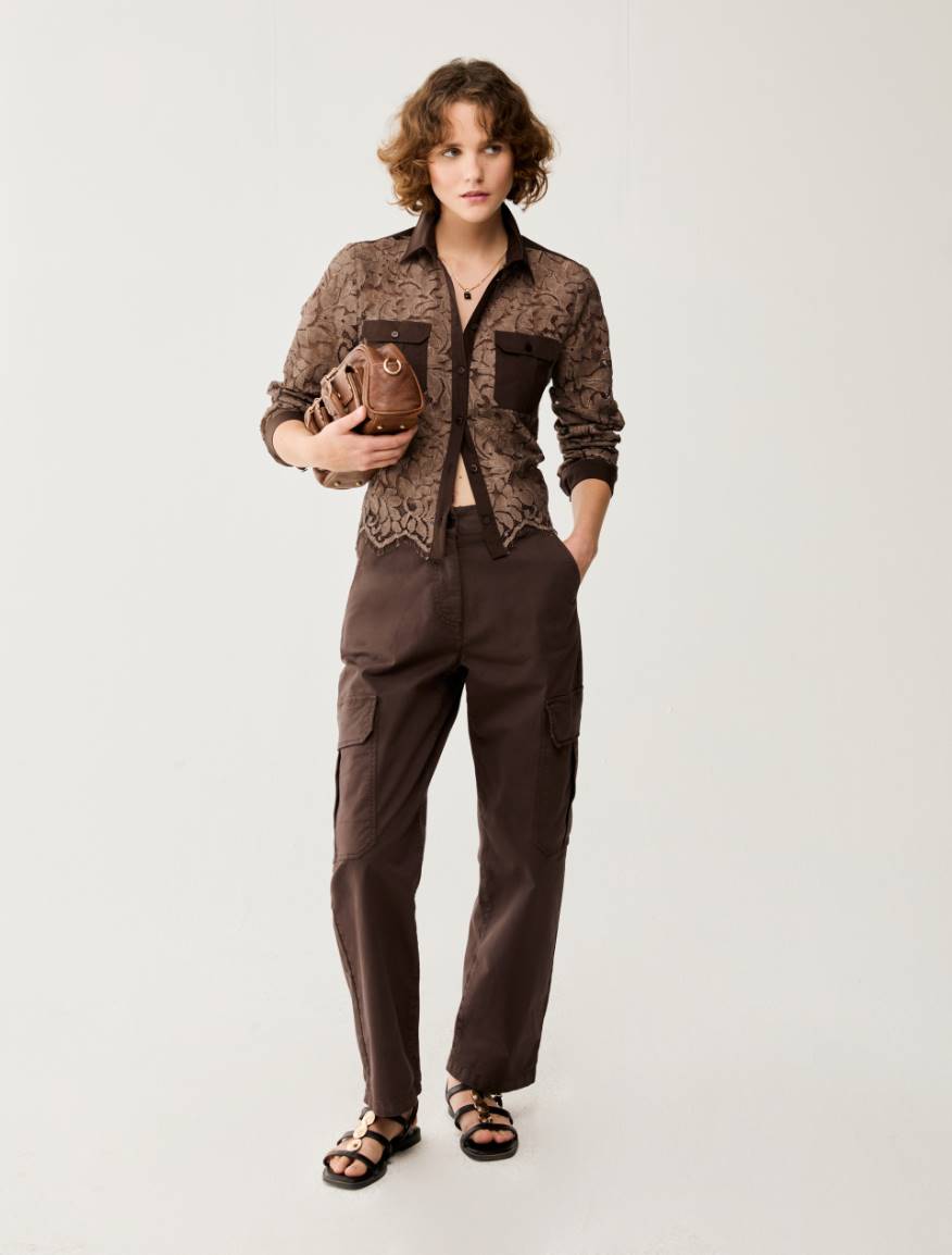 Lace and poplin shirt - COCOA - Pennyblack - 5