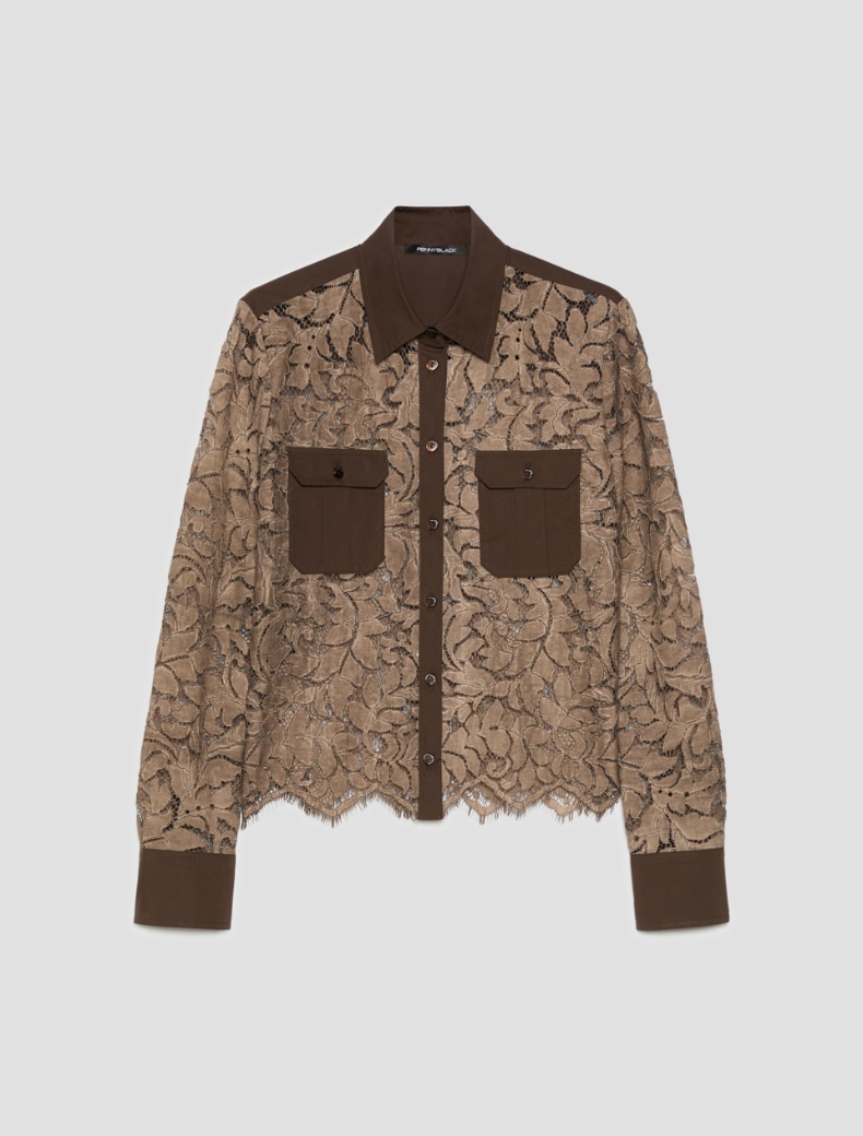 Lace and poplin shirt - COCOA - pennyblack