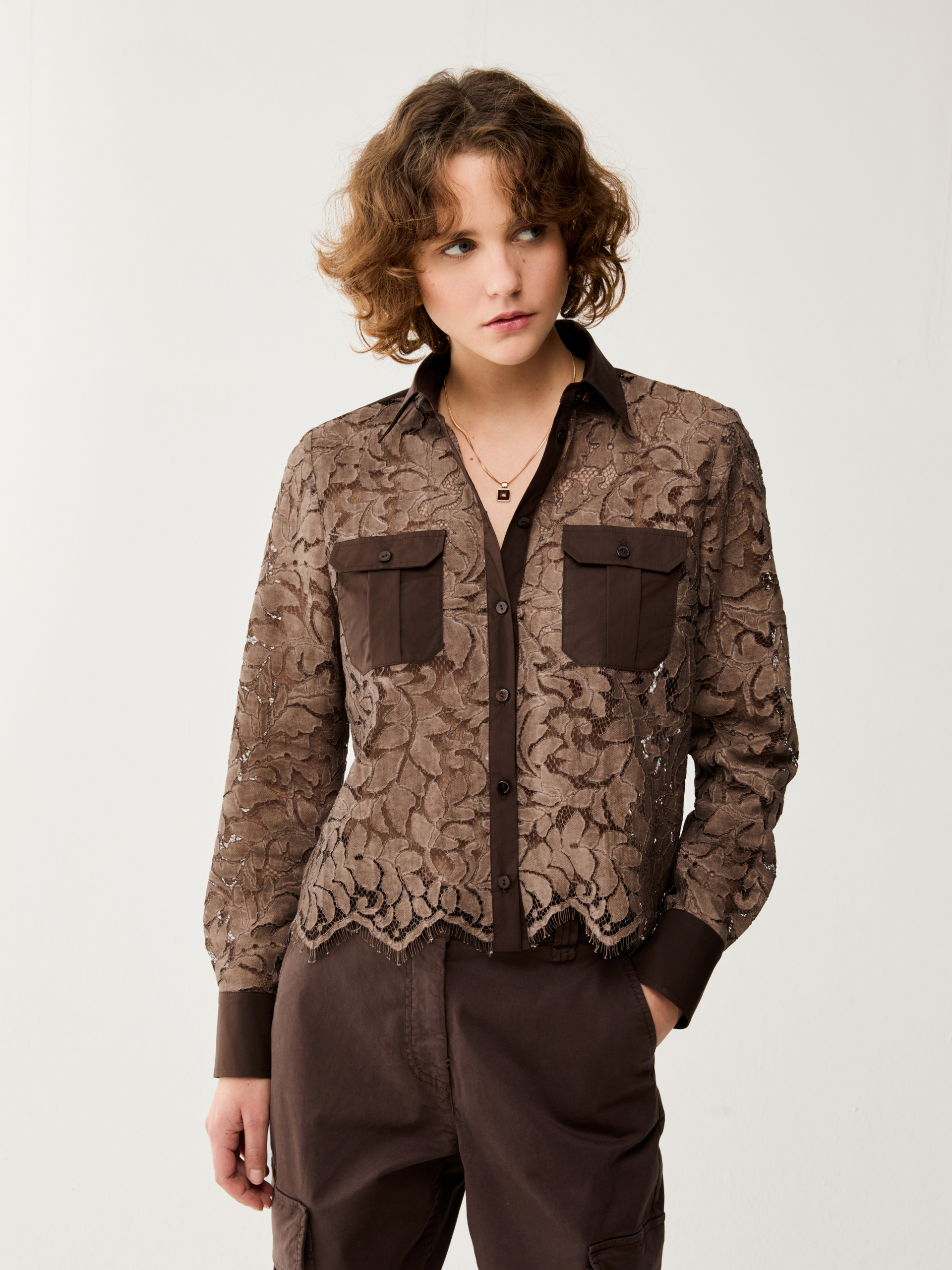 Lace and poplin shirt - COCOA - pennyblack