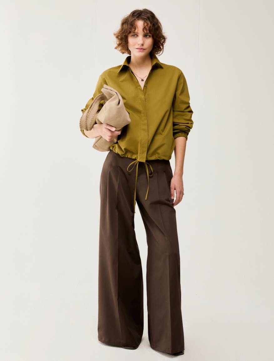 Poplin drawstring shirt - OLIVE - Pennyblack - 5