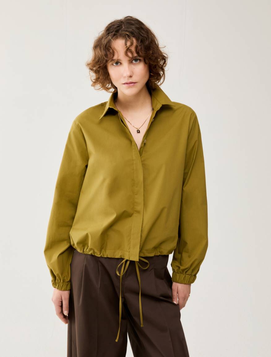 Poplin drawstring shirt - OLIVE - Pennyblack