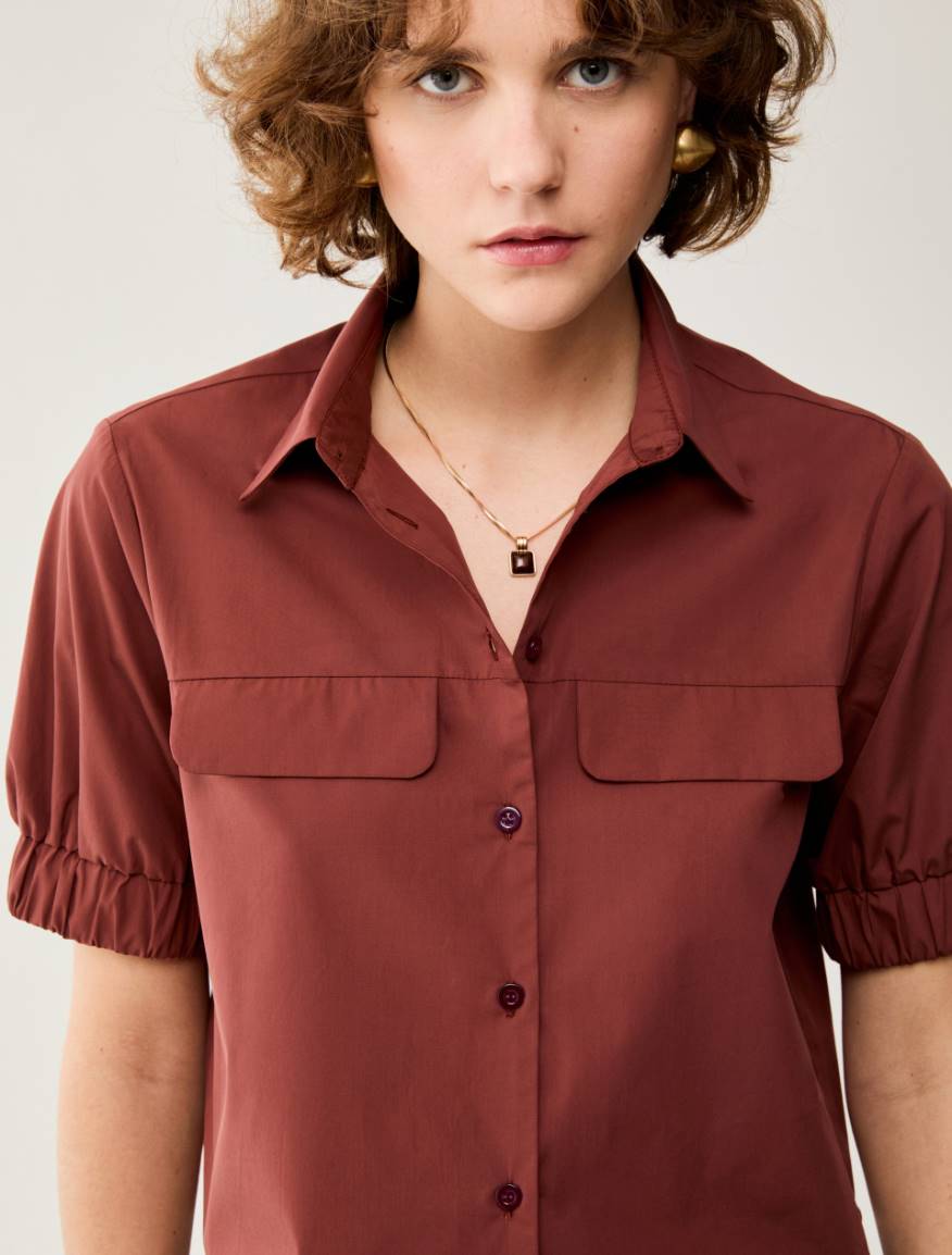 Poplin cropped shirt - TERRA COTTA - Pennyblack - 4