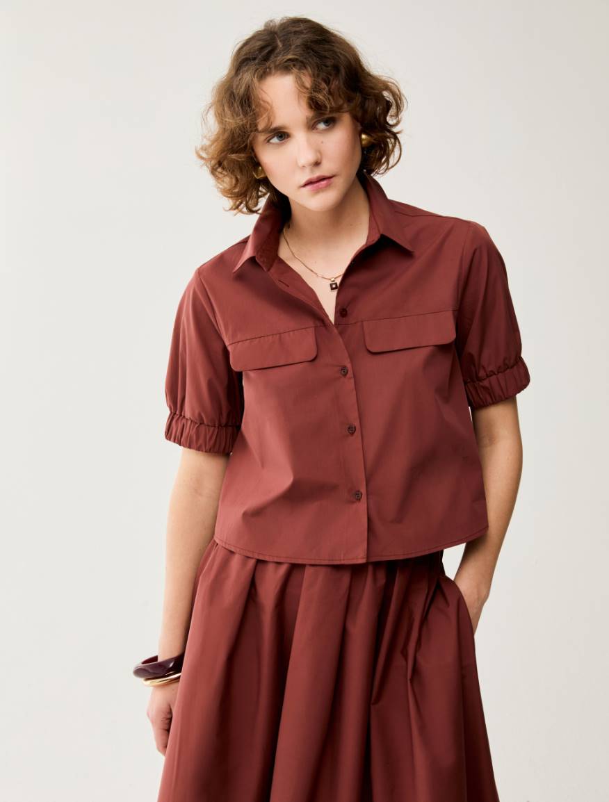 Poplin cropped shirt - TERRA COTTA - Pennyblack