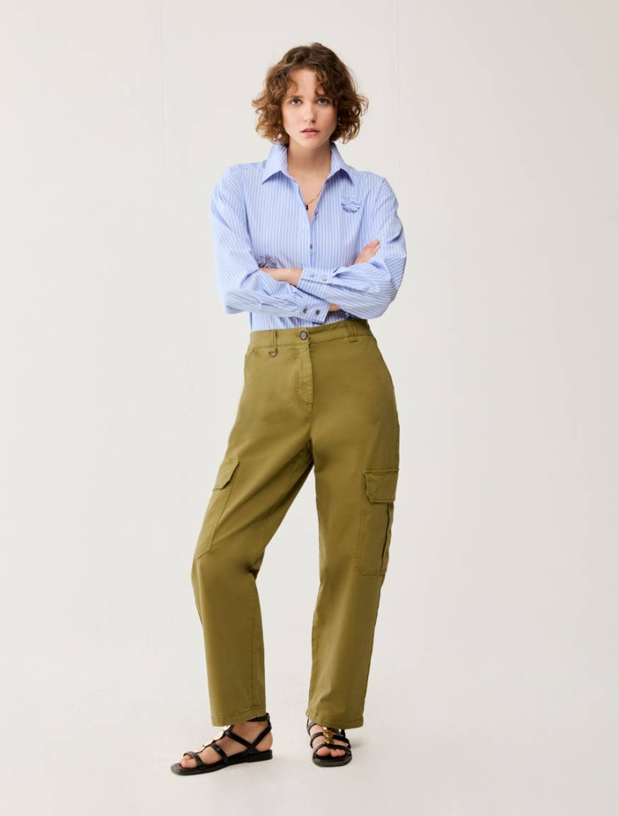 Cotton cargo trousers - OLIVE - Pennyblack