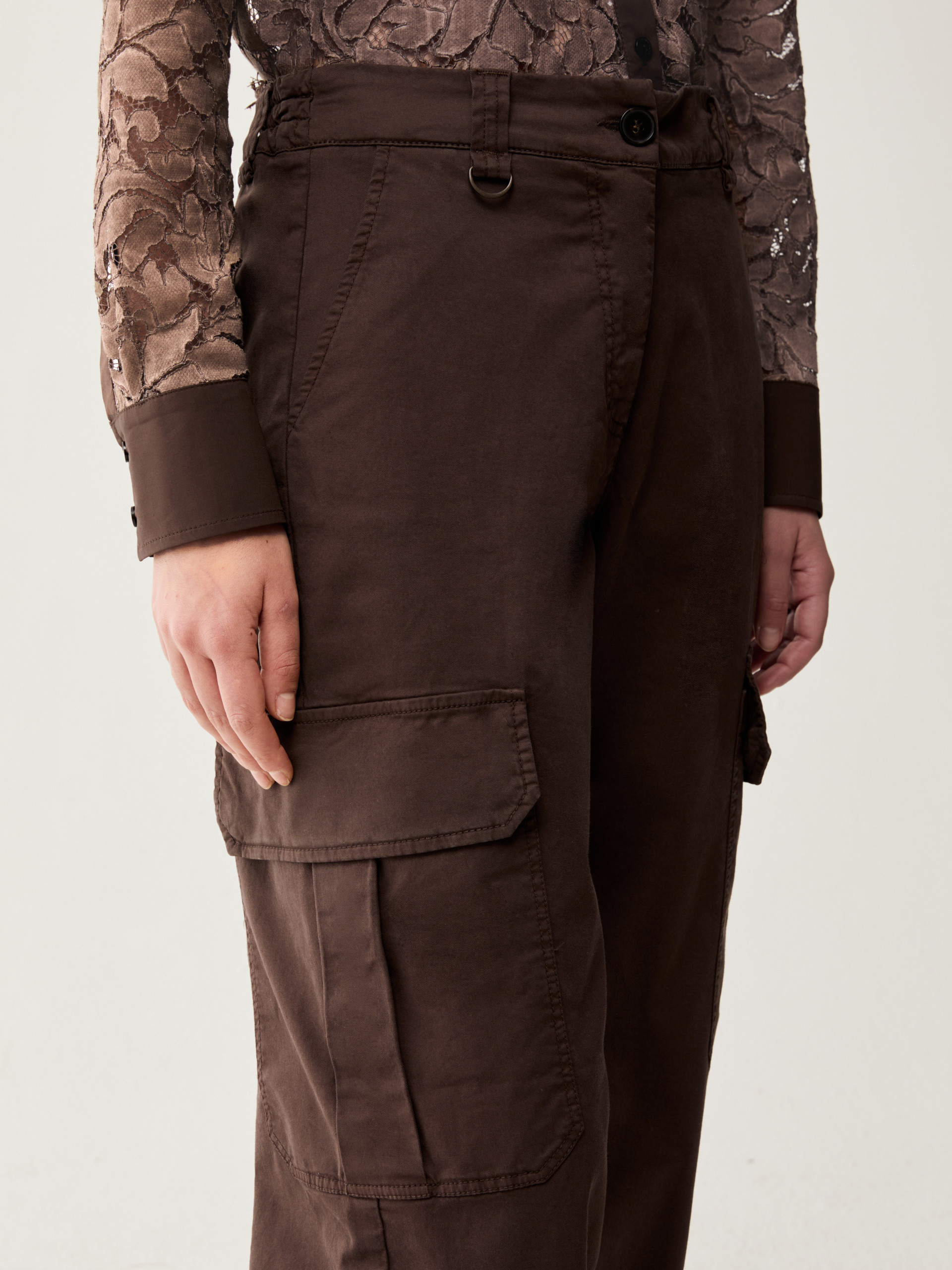 Cotton cargo trousers - DARK BROWN - pennyblack