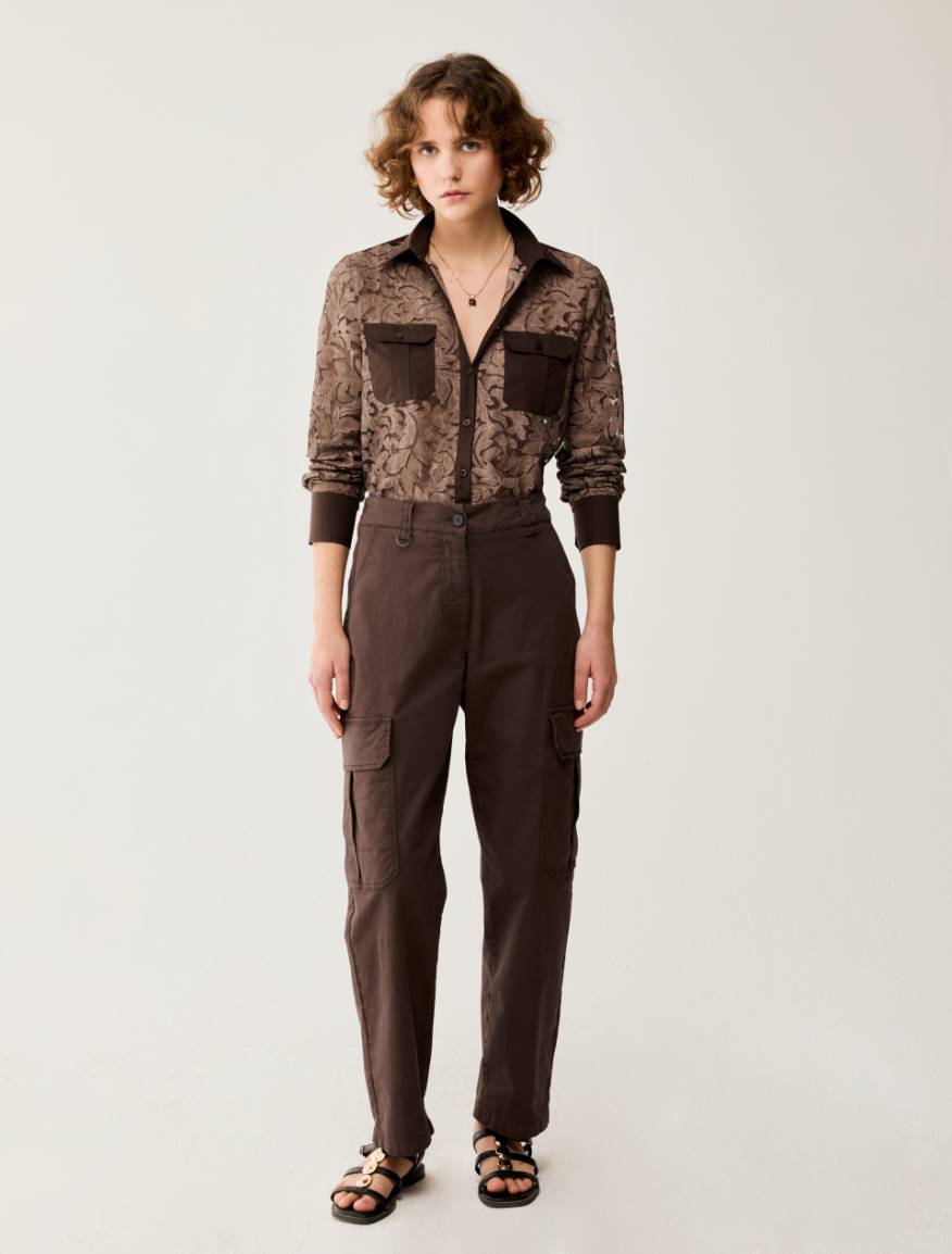 Cotton cargo trousers - DARK BROWN - Pennyblack