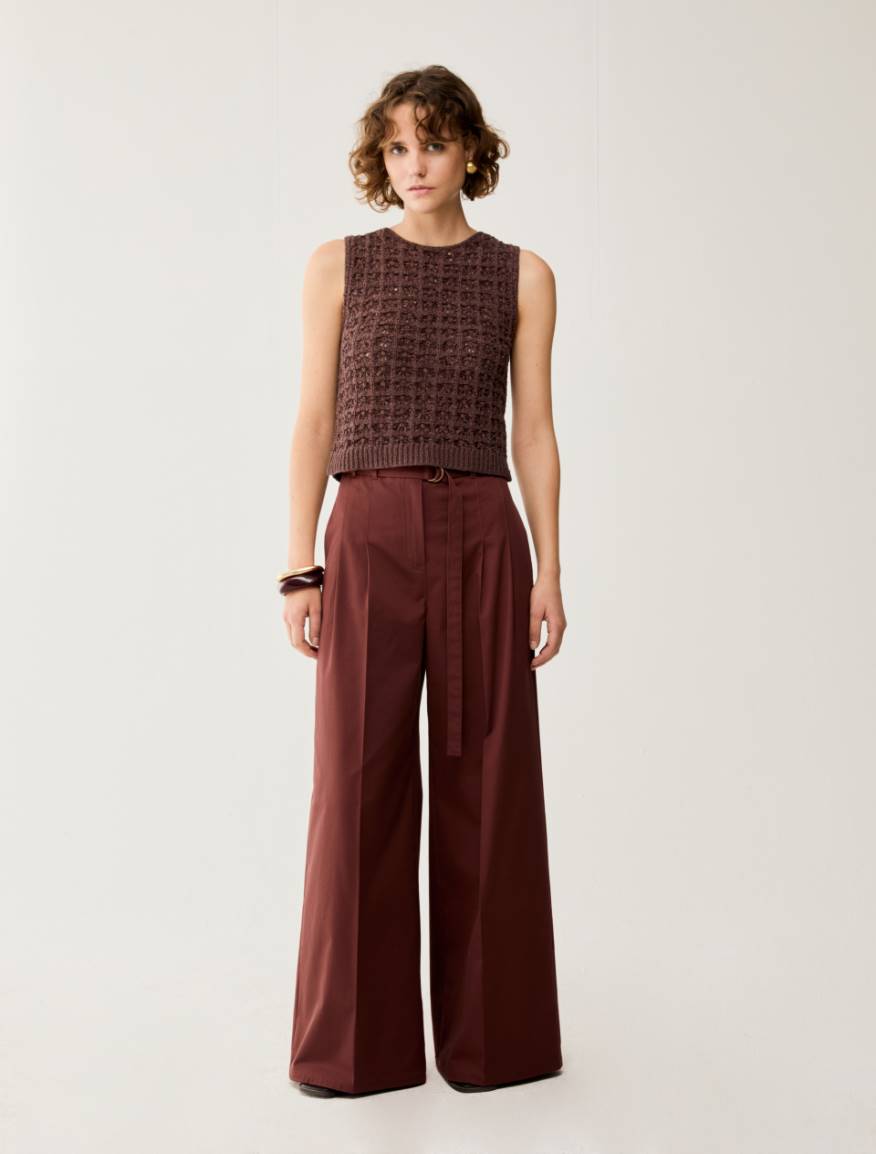Wide cotton trousers - TERRA COTTA - Pennyblack