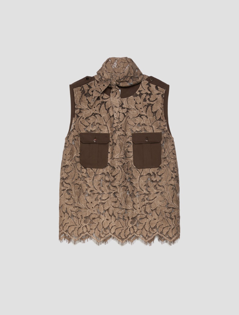 Lace and poplin top - COCOA - pennyblack