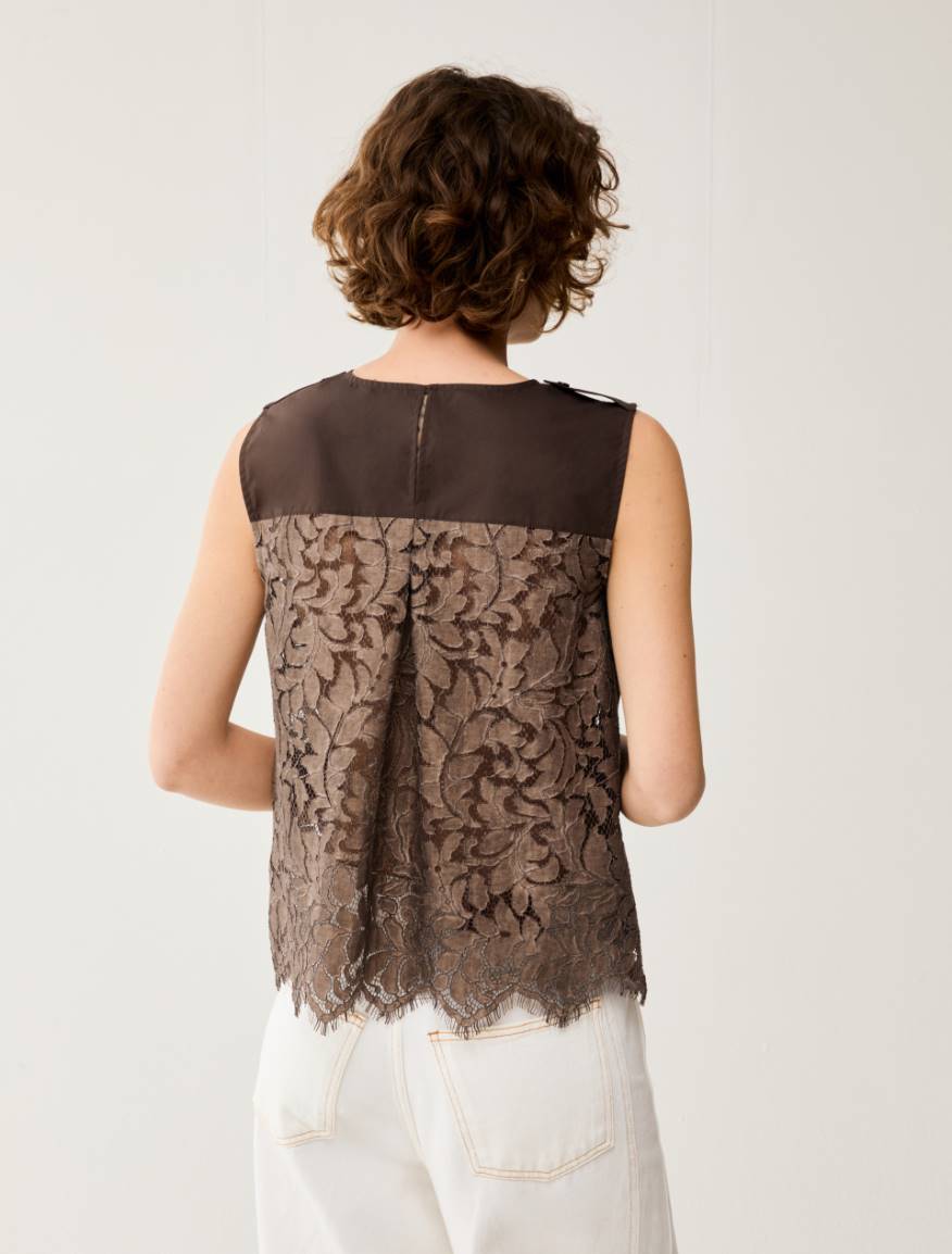 Lace and poplin top - COCOA - Pennyblack - 3