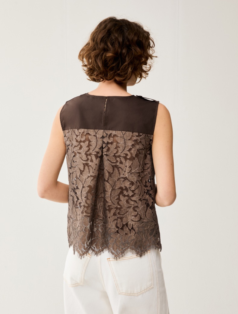 Lace and poplin top - COCOA - pennyblack