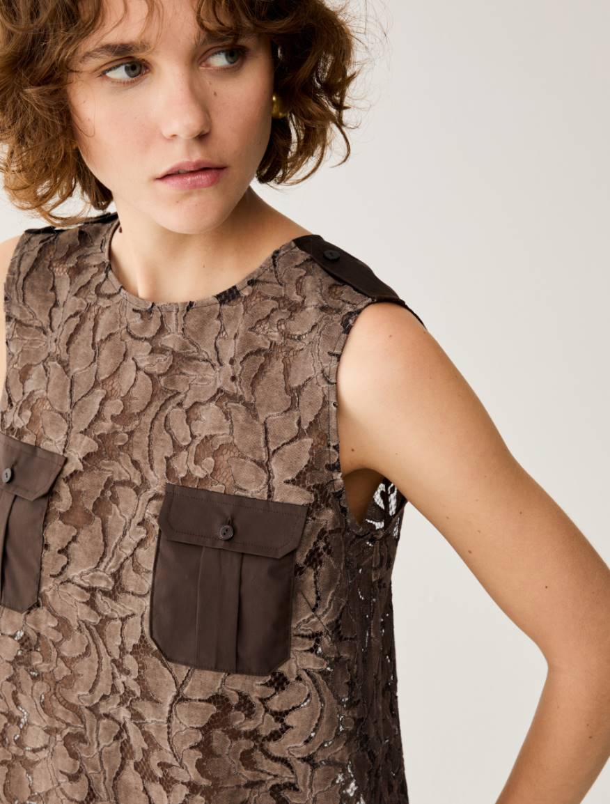 Lace and poplin top - COCOA - Pennyblack - 4