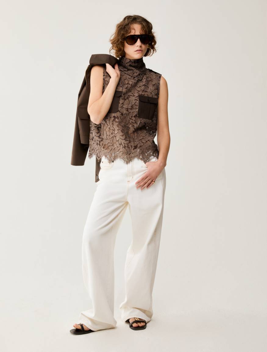 Lace and poplin top - COCOA - Pennyblack - 5