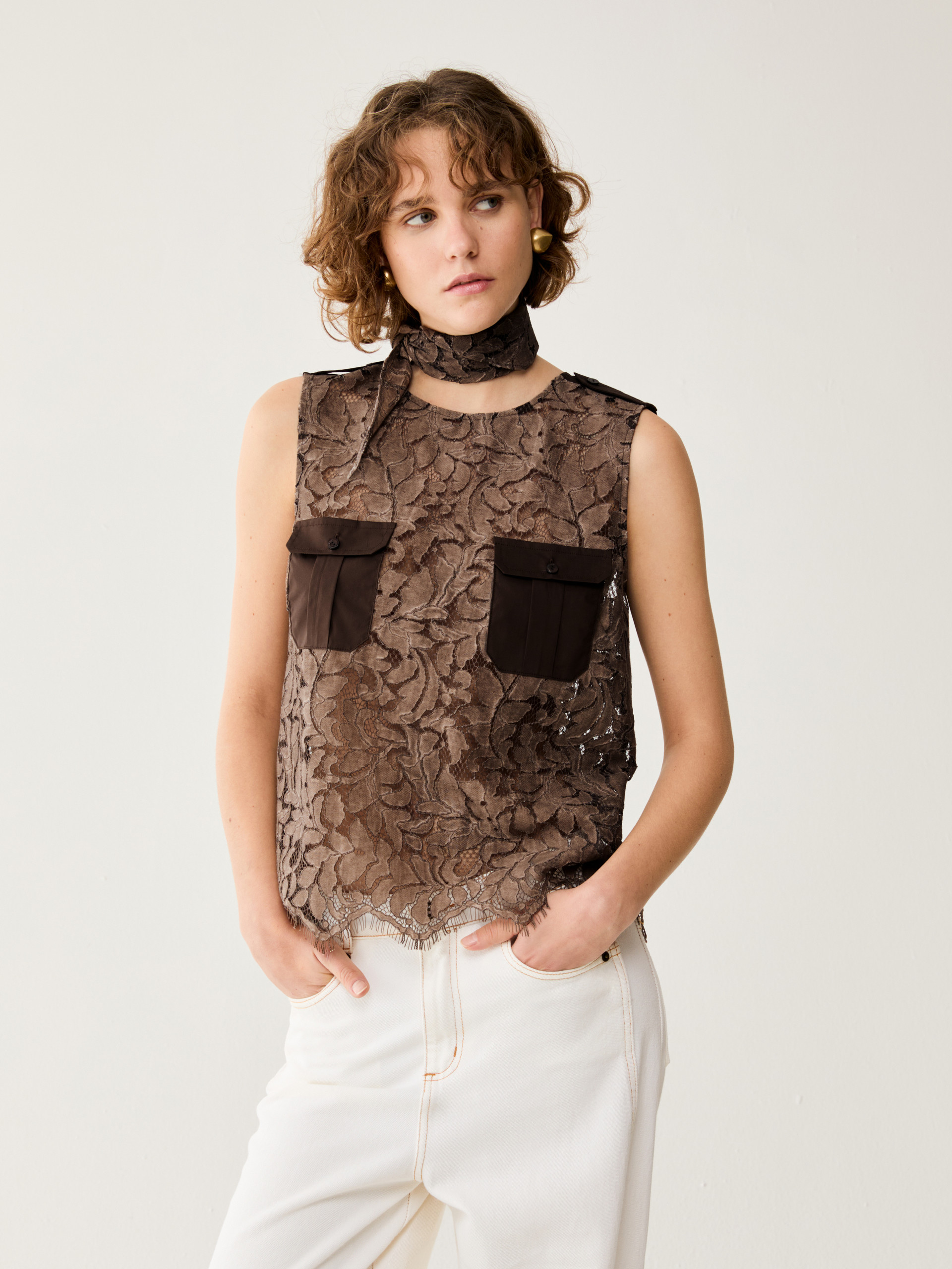 Lace and poplin top - COCOA - pennyblack
