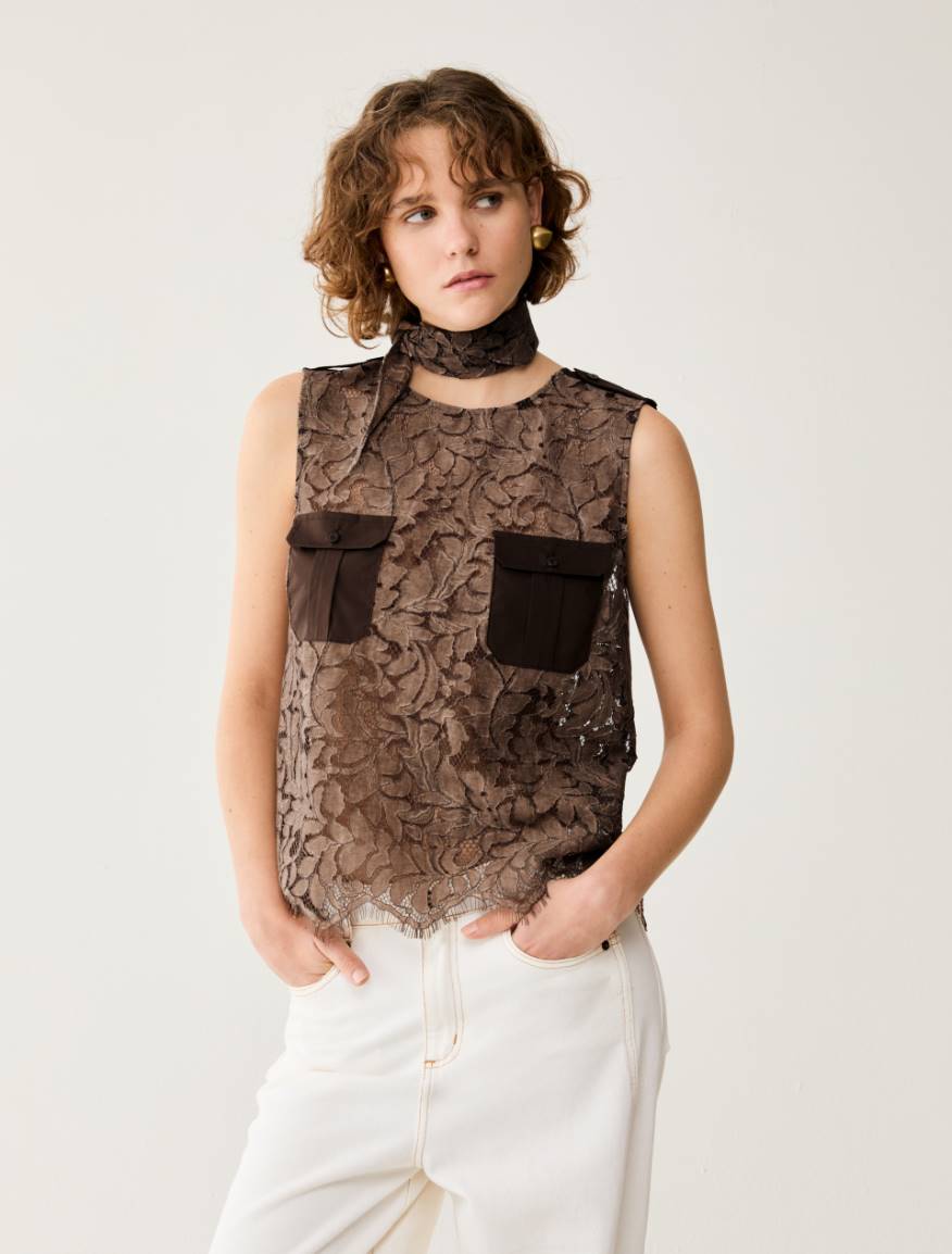 Lace and poplin top - COCOA - Pennyblack