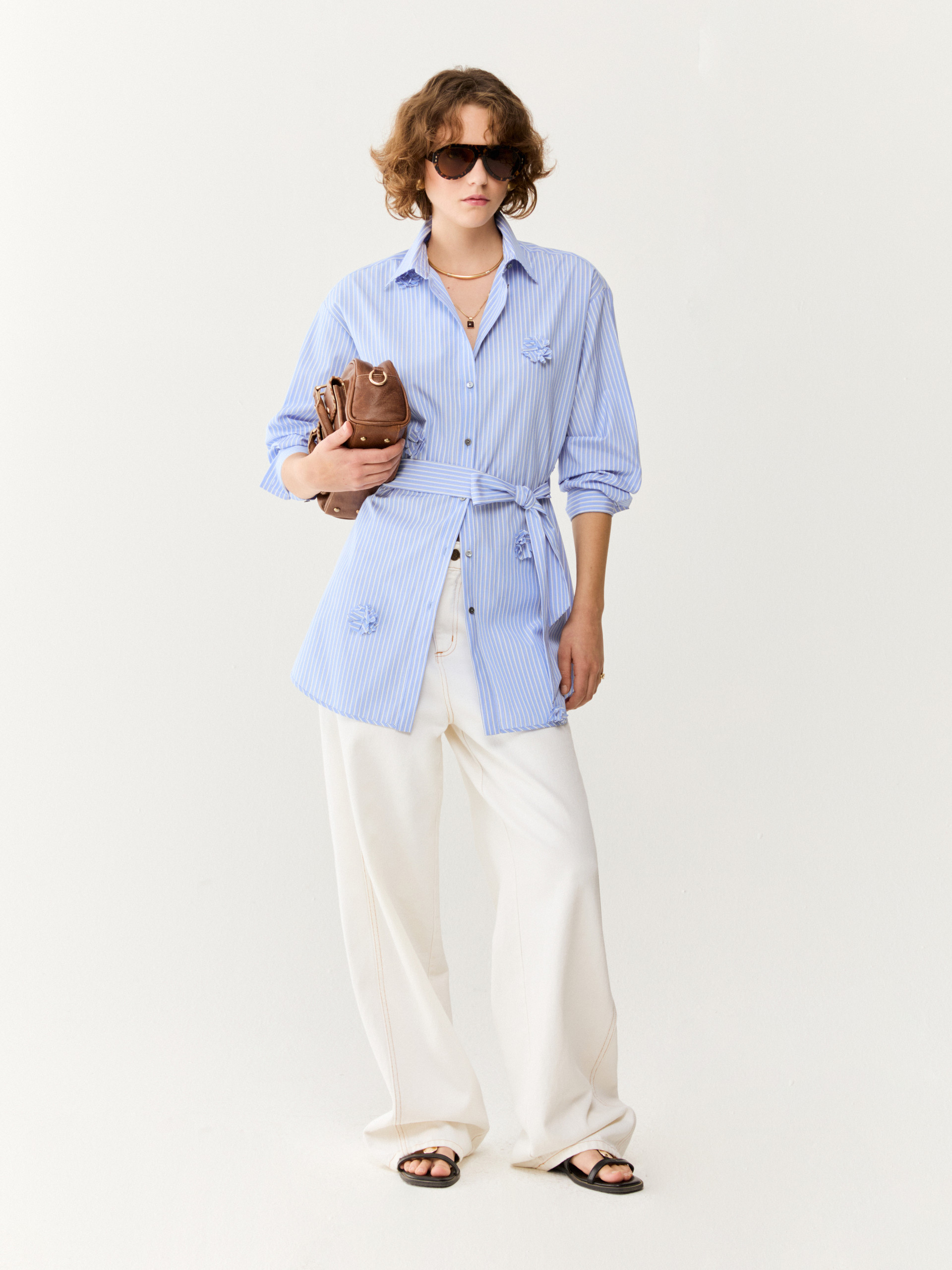 Poplin appliqué shirt - DEEP BLUE - pennyblack