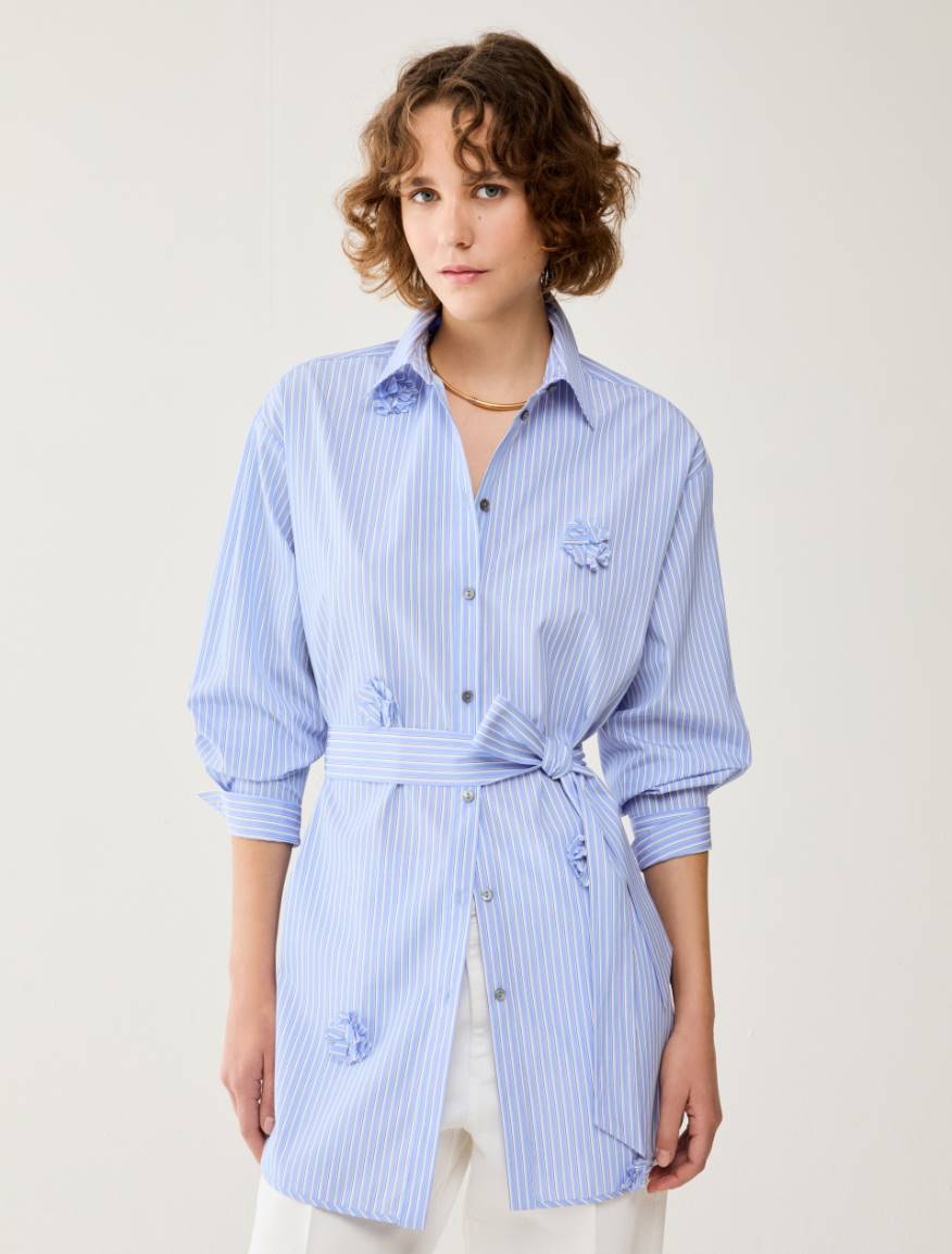 Poplin appliqué shirt - DEEP BLUE - Pennyblack