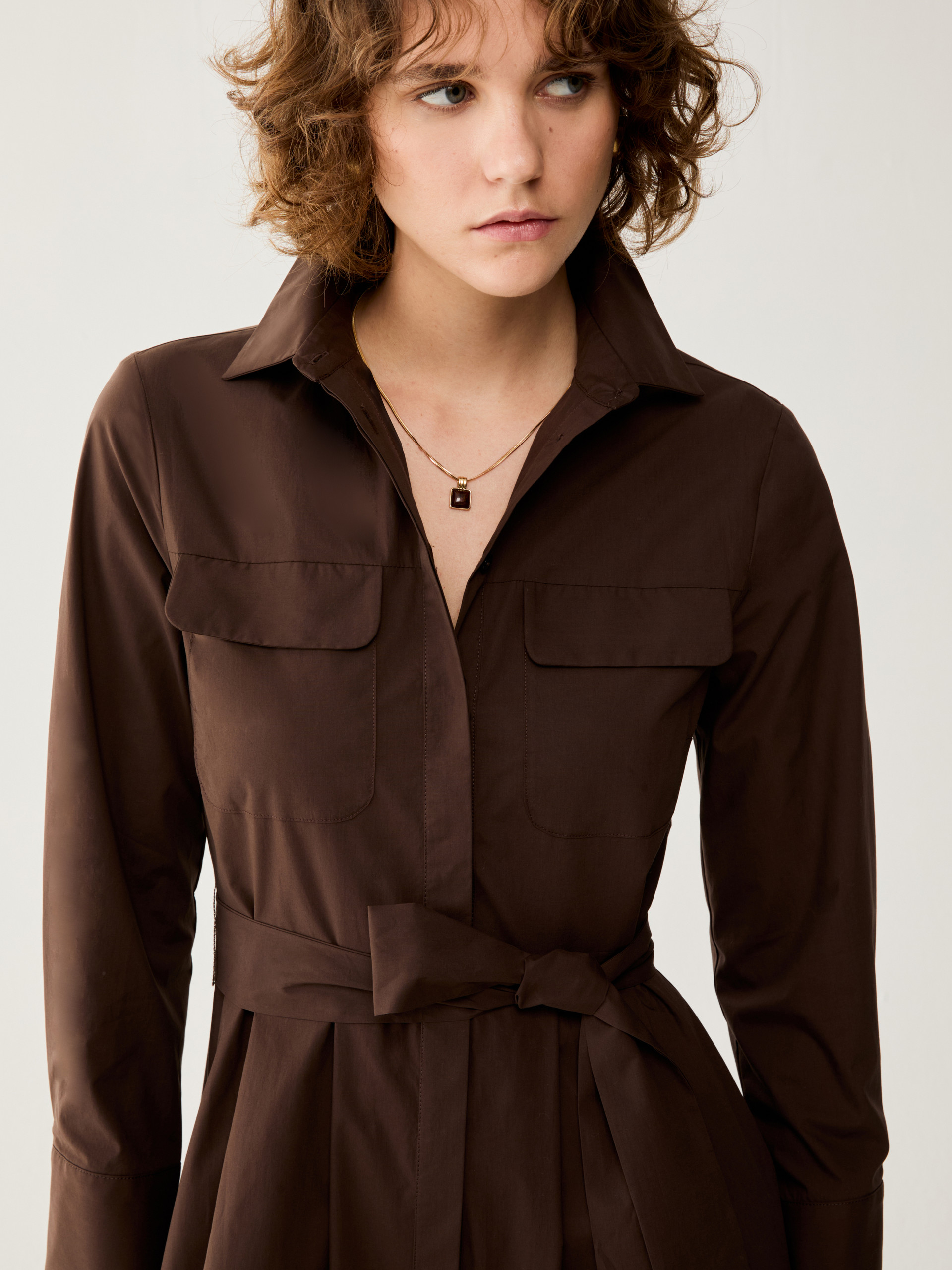Cotton poplin shirt dress - COCOA - pennyblack