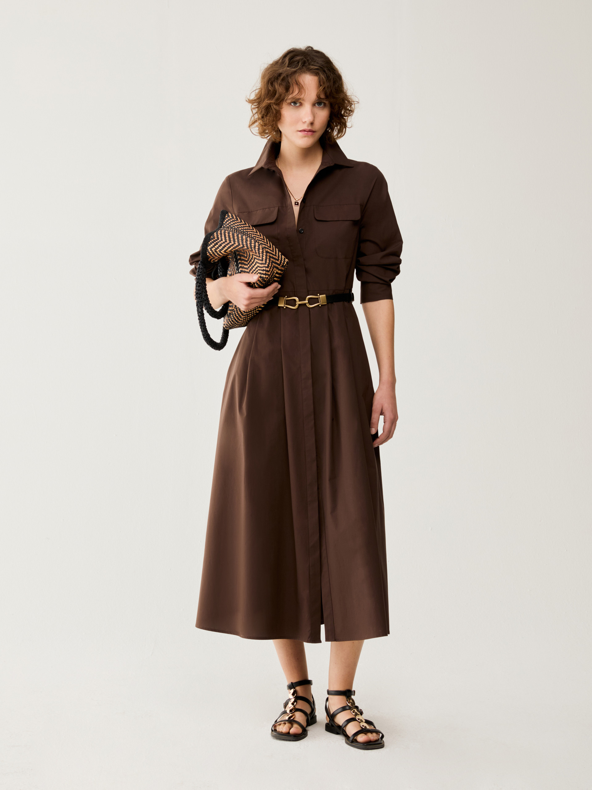 Cotton poplin shirt dress - COCOA - pennyblack