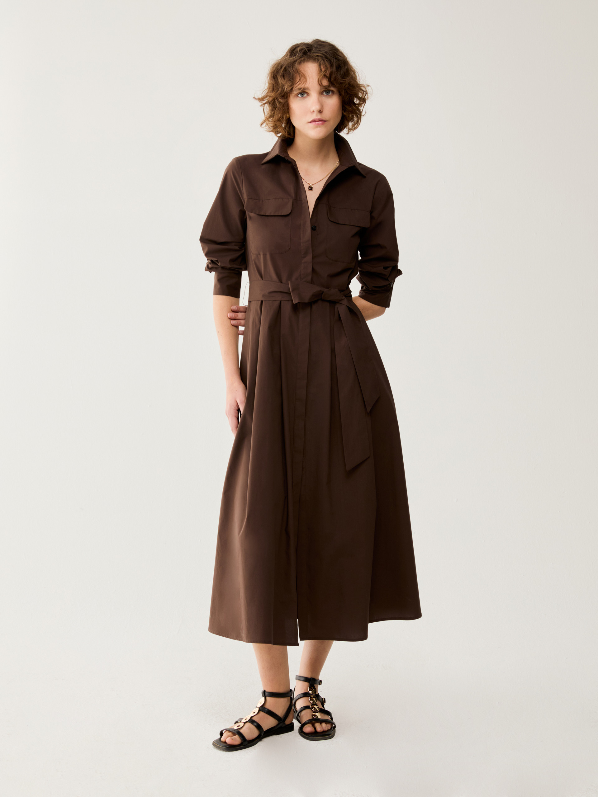 Cotton poplin shirt dress - COCOA - pennyblack