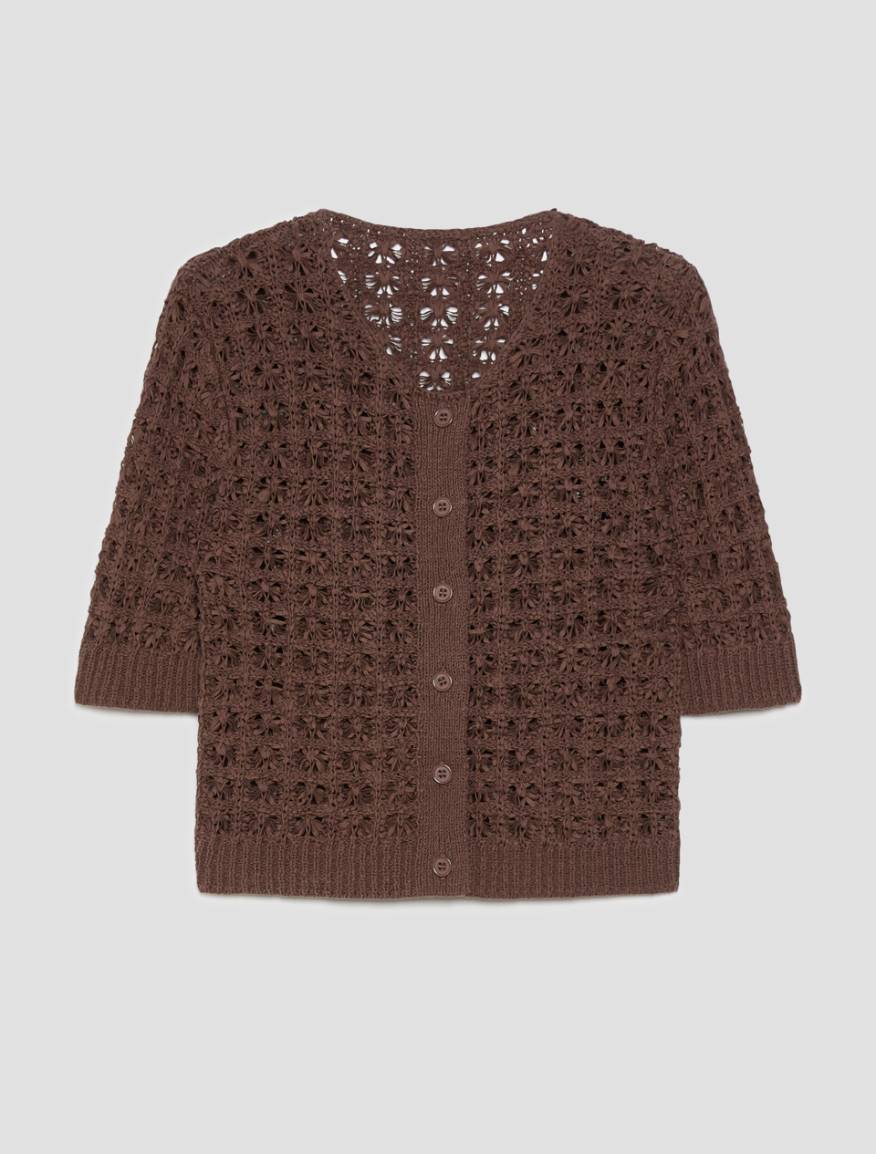 3D-knit cropped cardigan - BROWN - Pennyblack - 2