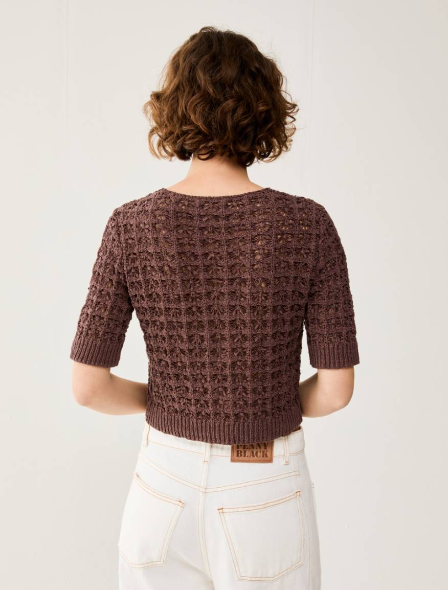 3D-knit cropped cardigan - BROWN - Pennyblack - 3