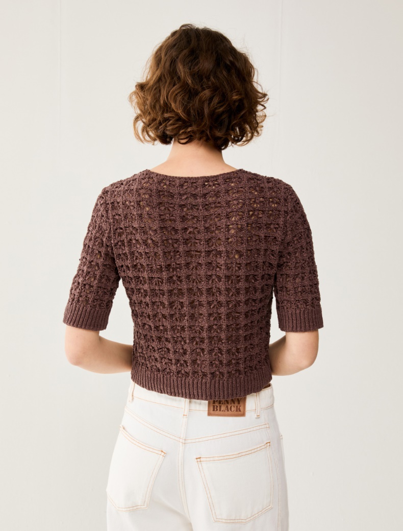 3D-knit cropped cardigan - BROWN - pennyblack