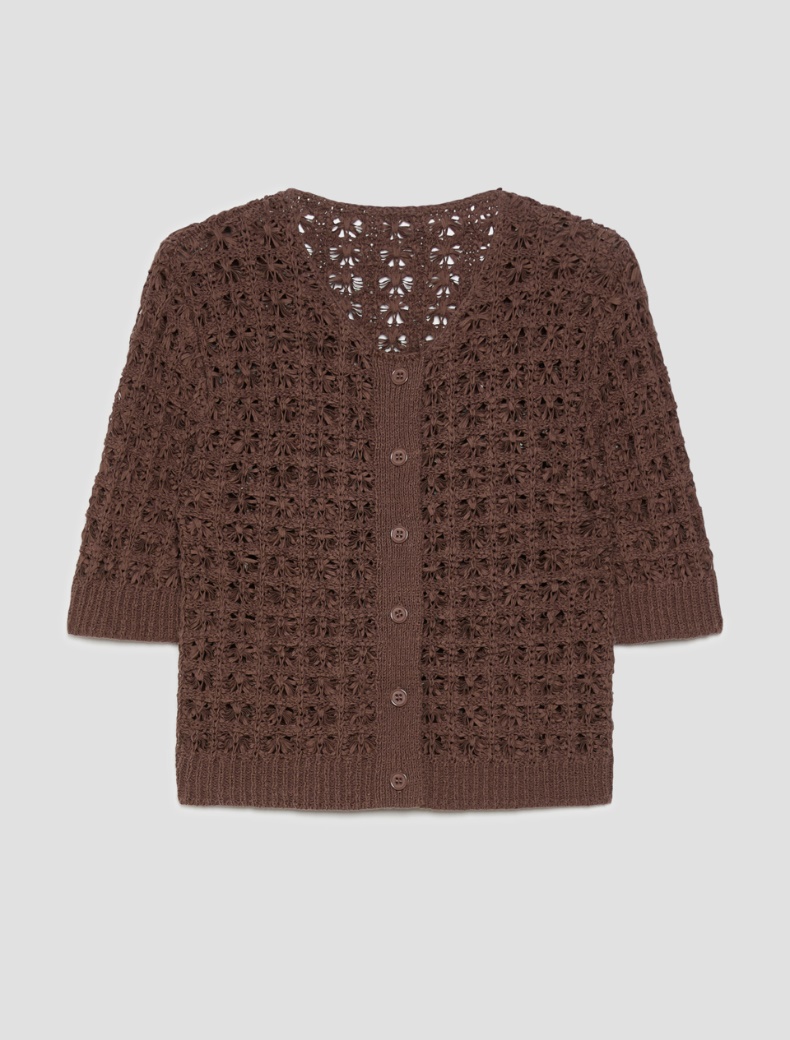 3D-knit cropped cardigan - BROWN - pennyblack