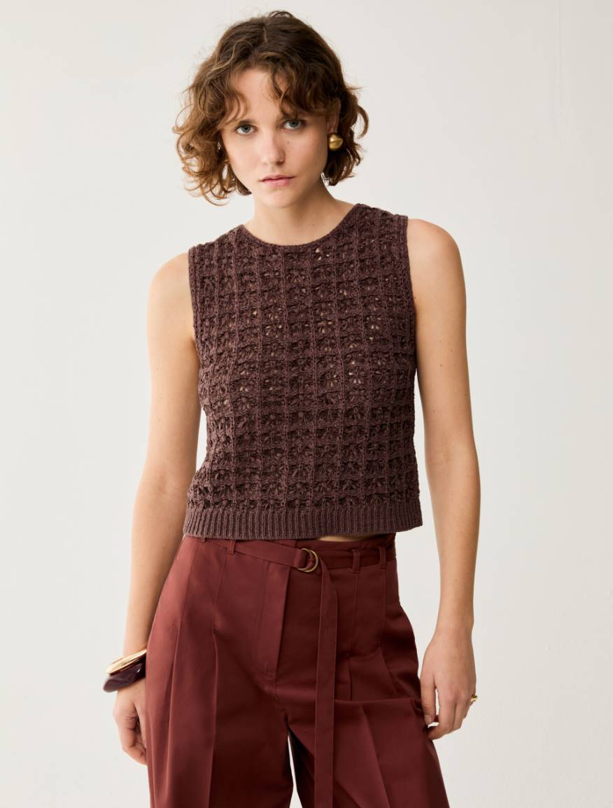 3D-knit top - BROWN - Pennyblack
