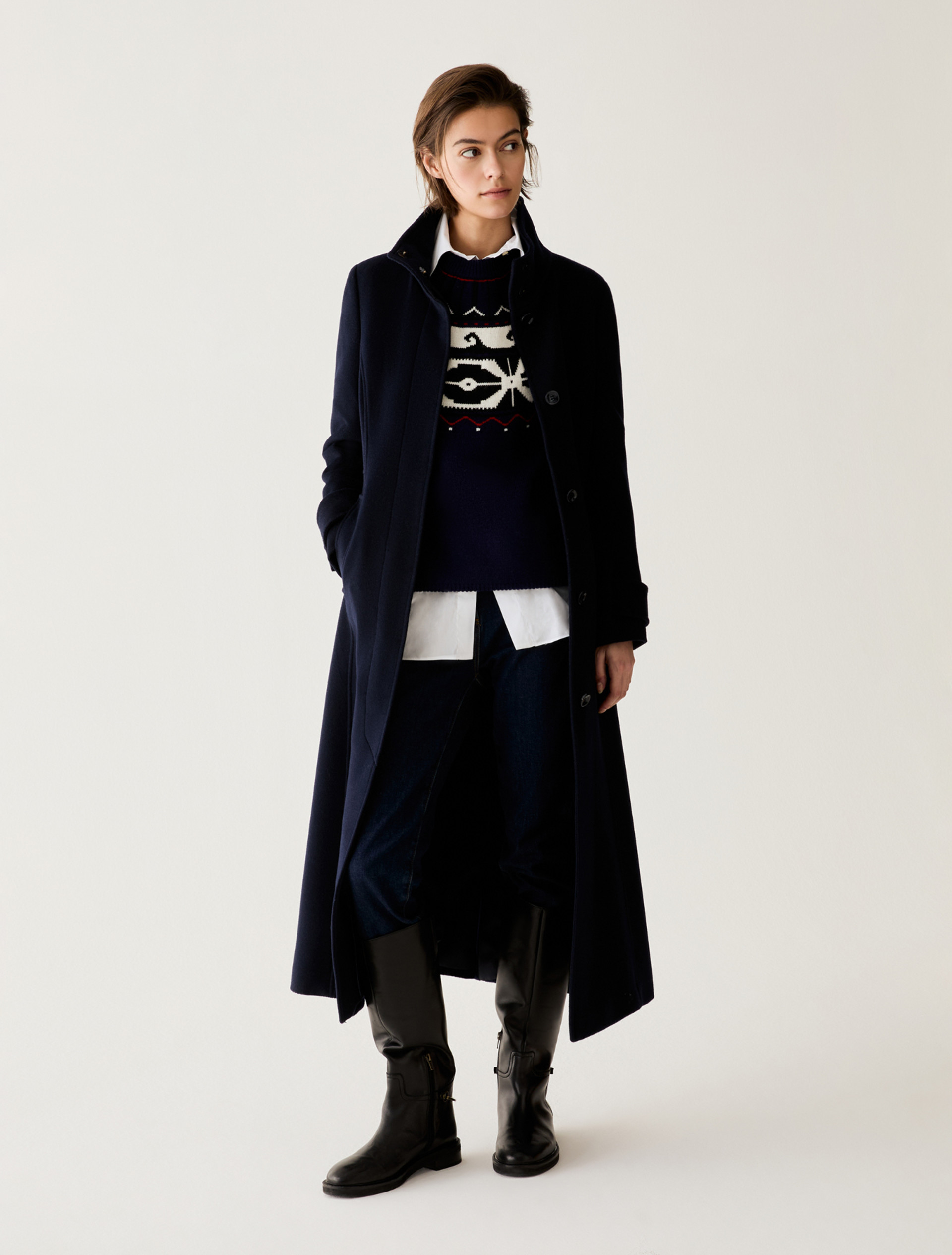 Fit-and-flare cut drap wool coat - MIDNIGHTBLUE - Pennyblack - 1