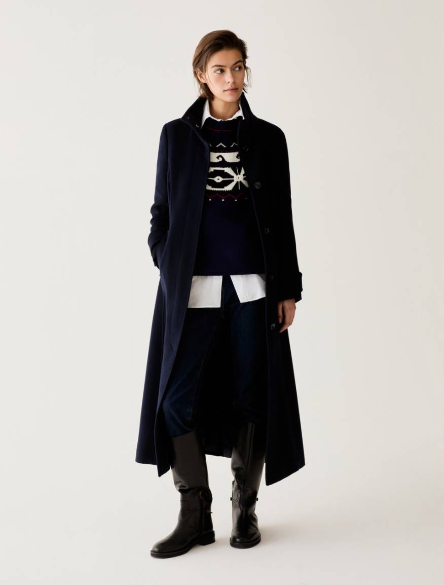 Fit-and-flare cut drap wool coat - MIDNIGHTBLUE - Pennyblack