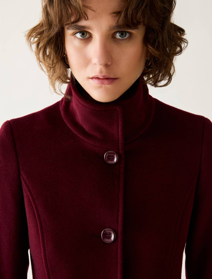 Slim Wool Drap Coat - BORDEAUX - Pennyblack - 4