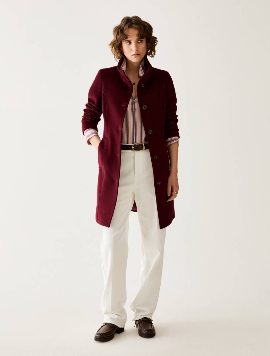 Slim Wool Drap Coat - BORDEAUX - Pennyblack