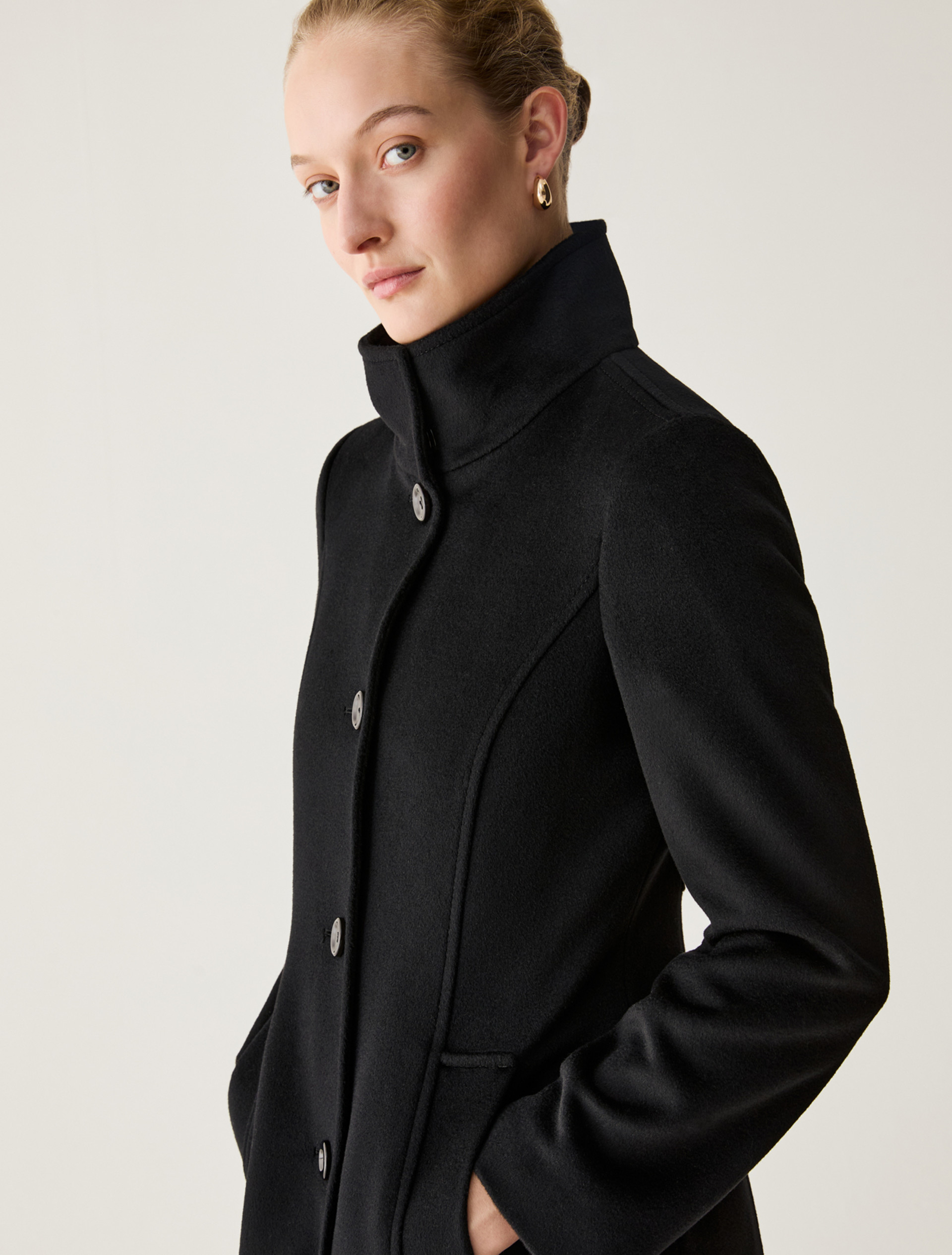 Slim Wool Drap Coat - BLACK - Pennyblack - 4