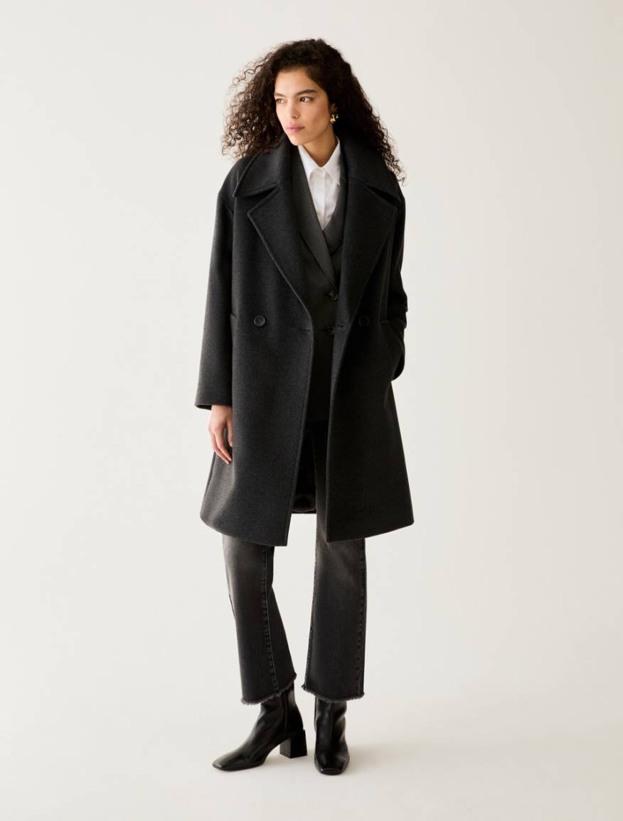 Oversized coat in wool drap - MELANGE GREY - Pennyblack