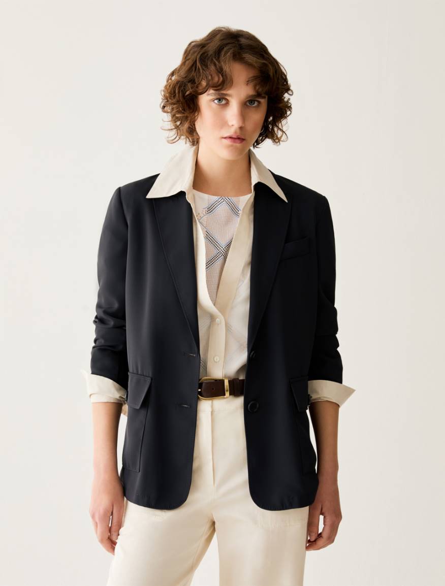 Fluid single-breasted blazer - NAVY - Pennyblack