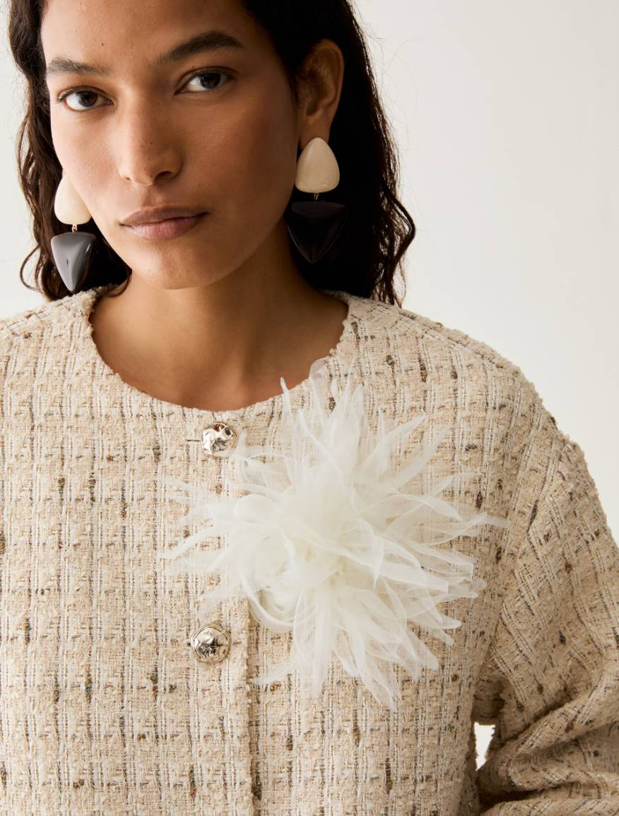 Lamé basketweave bomber jacket - WOOL WHITE - Pennyblack - 4