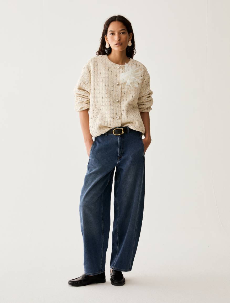 Lamé basketweave bomber jacket - WOOL WHITE - Pennyblack - 5