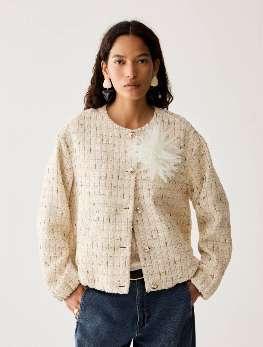 Lamé basketweave bomber jacket - WOOL WHITE - Pennyblack