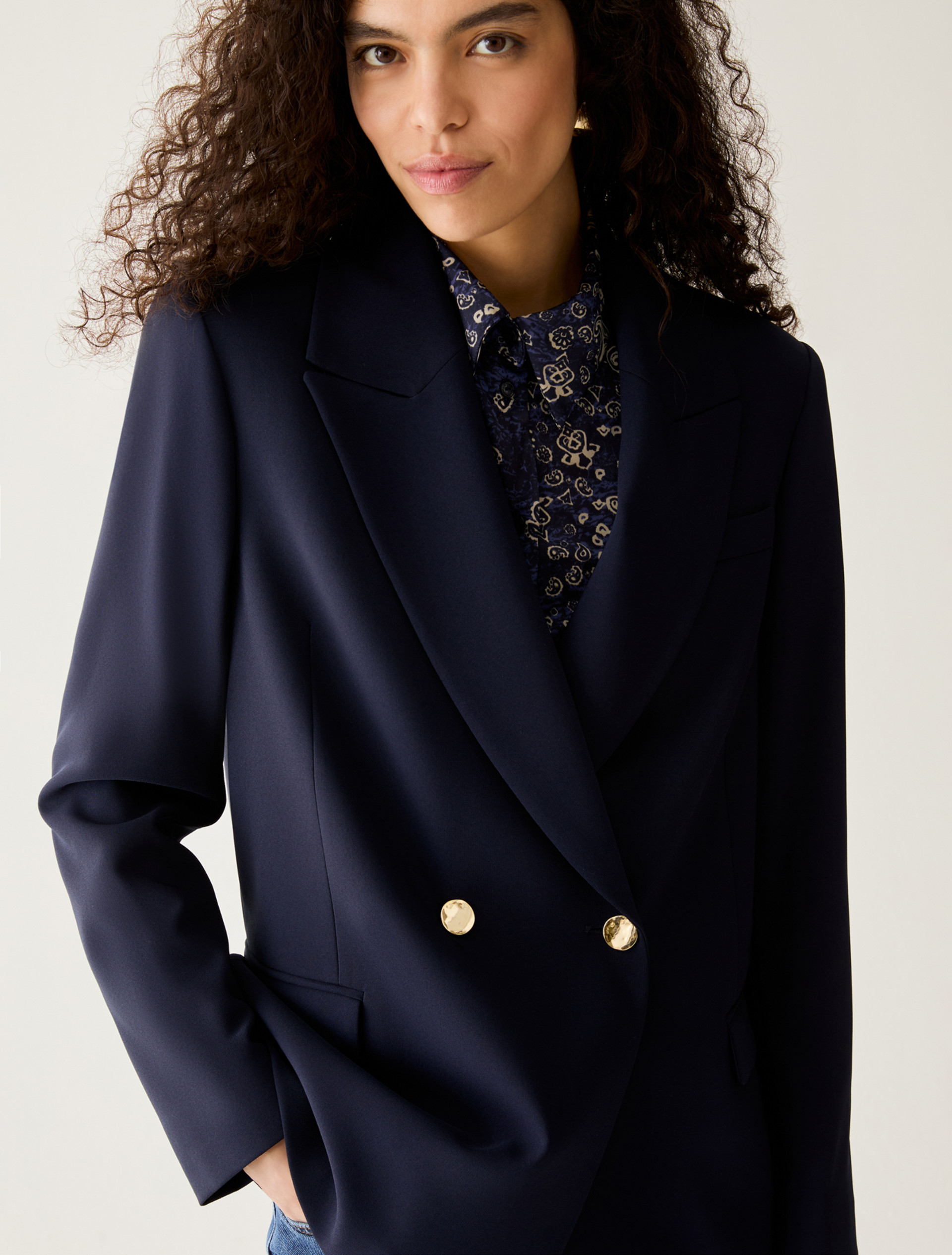 Double-breasted cady blazer - NAVY - Pennyblack - 4