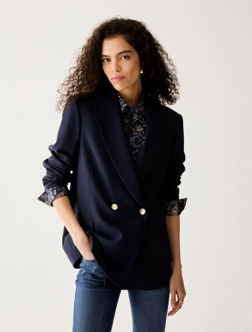 Double-breasted cady blazer - NAVY - Pennyblack