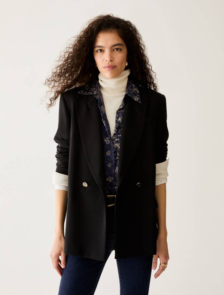 Double-breasted cady blazer - BLACK - Pennyblack
